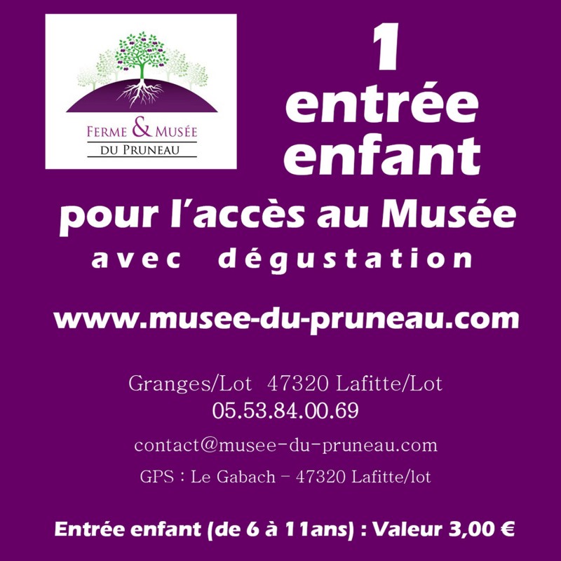 Entrée Enfant pour le Musée du Pruneau